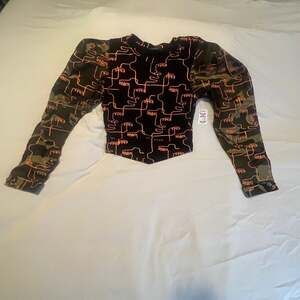 DENIM PUFF SHOULDER SLEEVE PRINTED CROPPED SWEATSHIRT – AKIRA SIZE SMALL